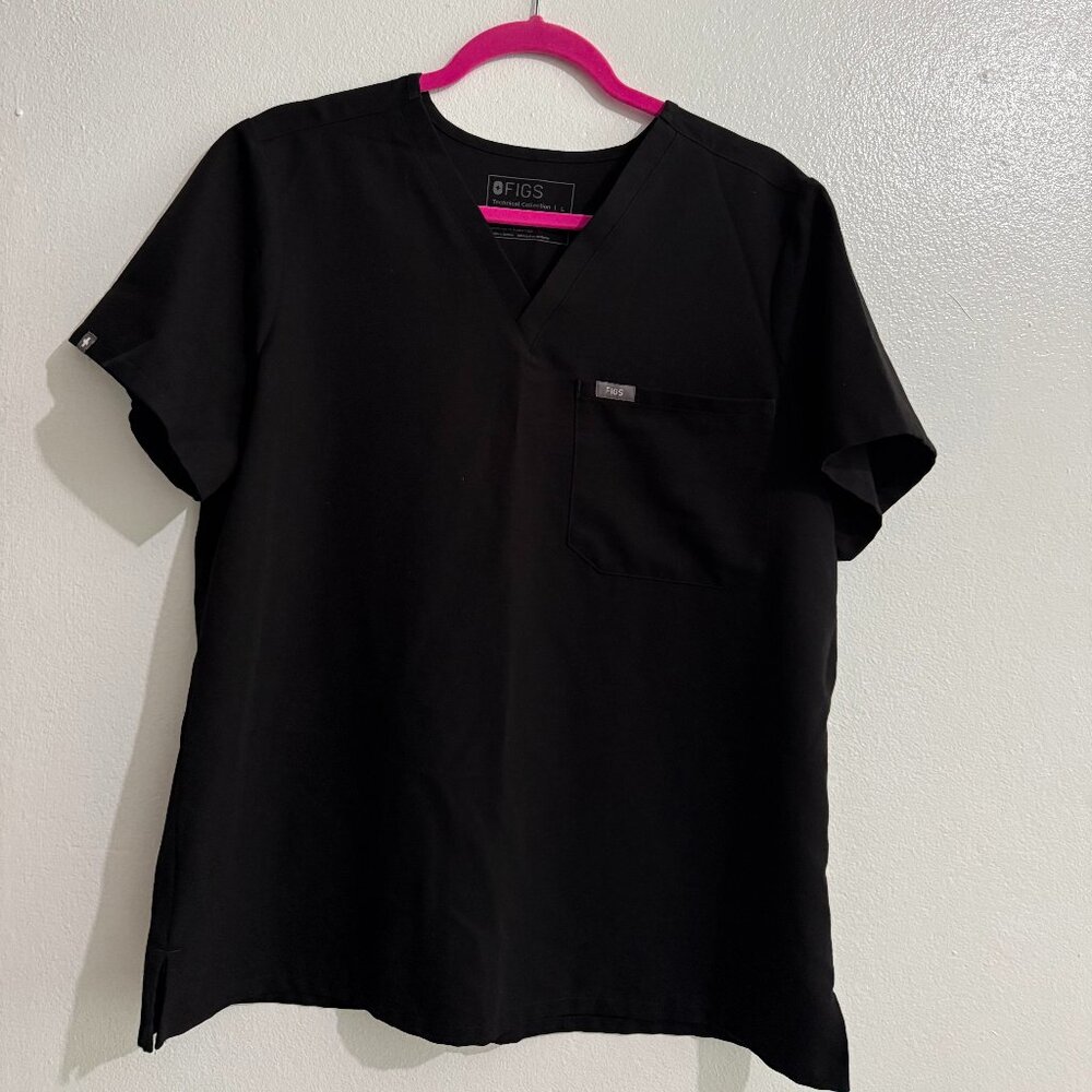 FIGS Catarina One-Pocket Scrub Top Large–Black